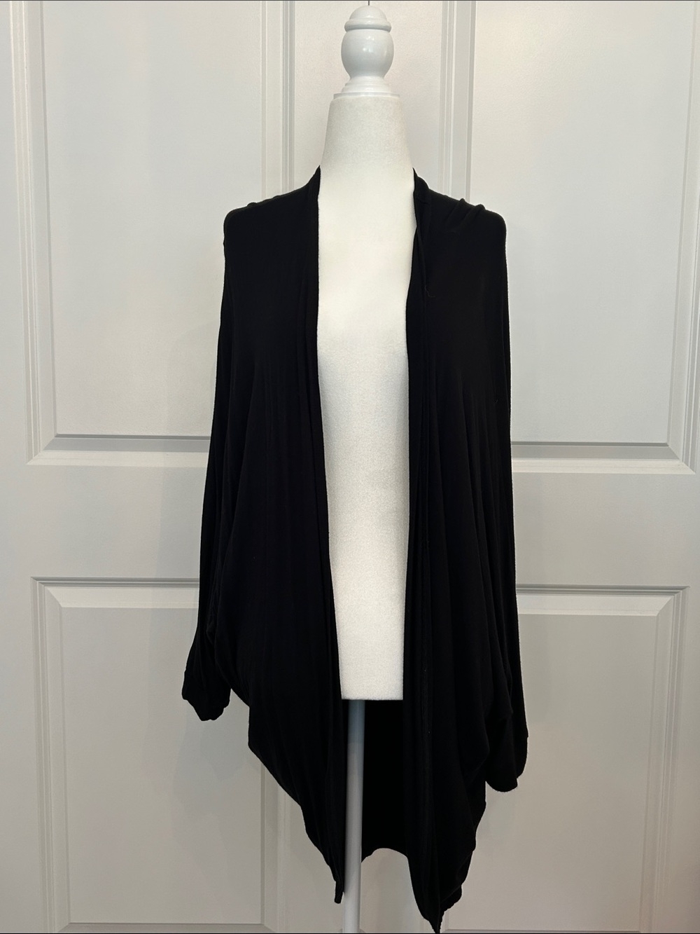 Iconic Luxe Black Open-Front Draped Women's Cardigan